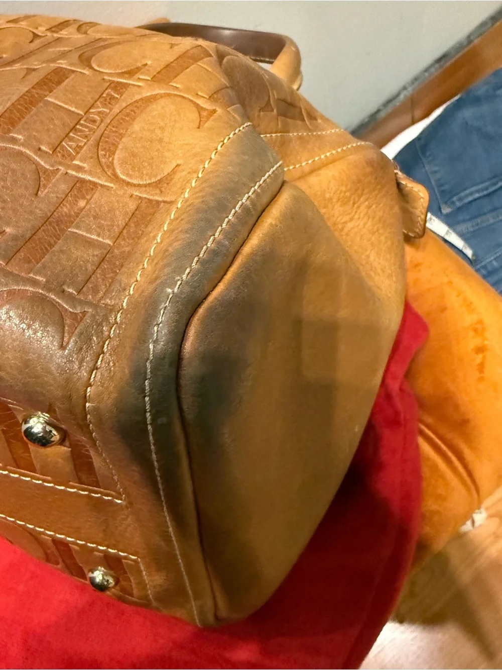 Carolina Herrera Tan Embossed CH Logo Satchel Andy 7